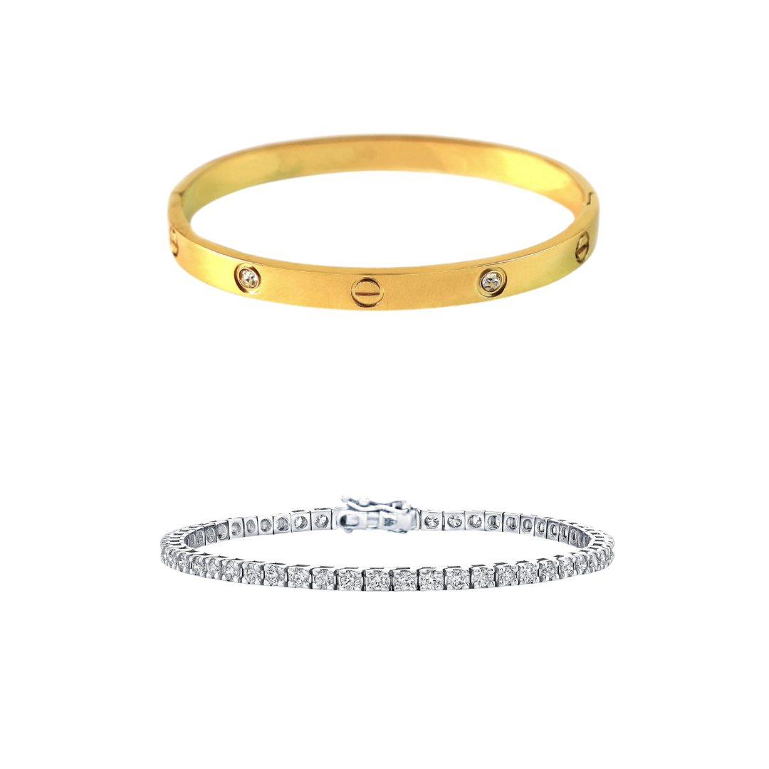 Cartier Love Bangle With Sliver Tennis Bracelet