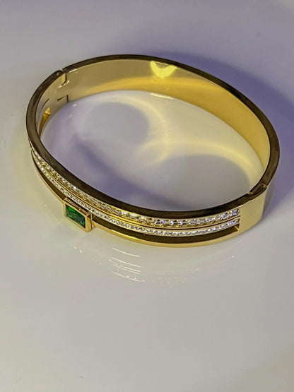 Green Bling Triple Layer 18K Gold Bracelet Handcuff