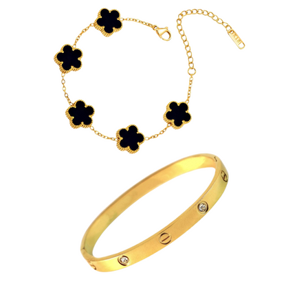 Black Clover Bracelet And Cartier Love Bangle