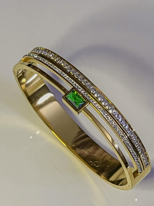 Green Bling Triple-Layer 18K Gold Cuff Bracelet