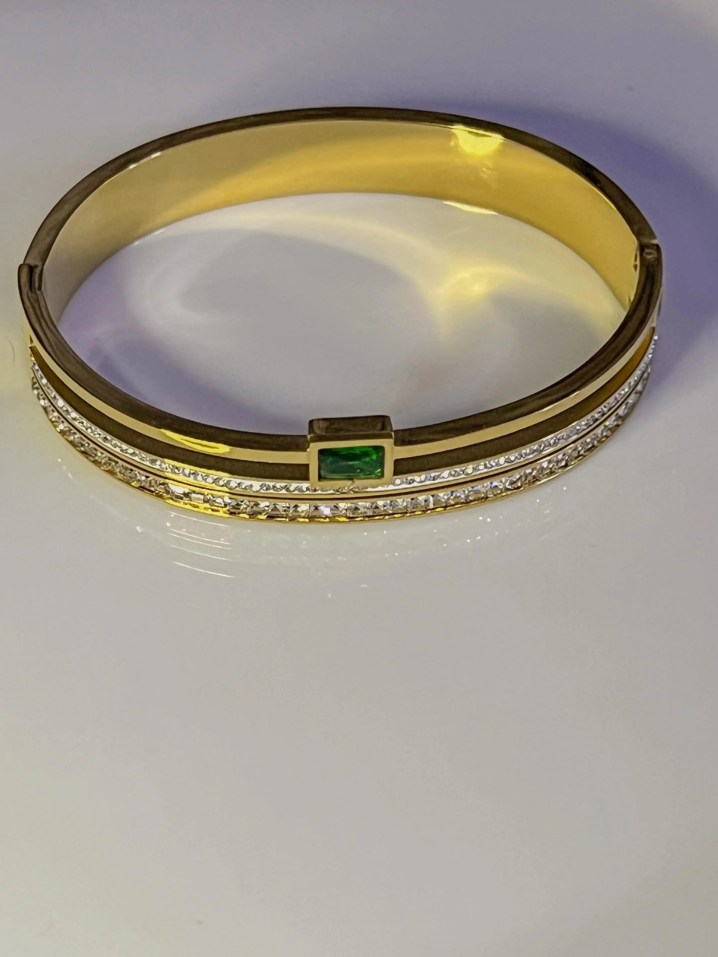 Green Bling Triple Layer 18K Gold Bracelet Handcuff