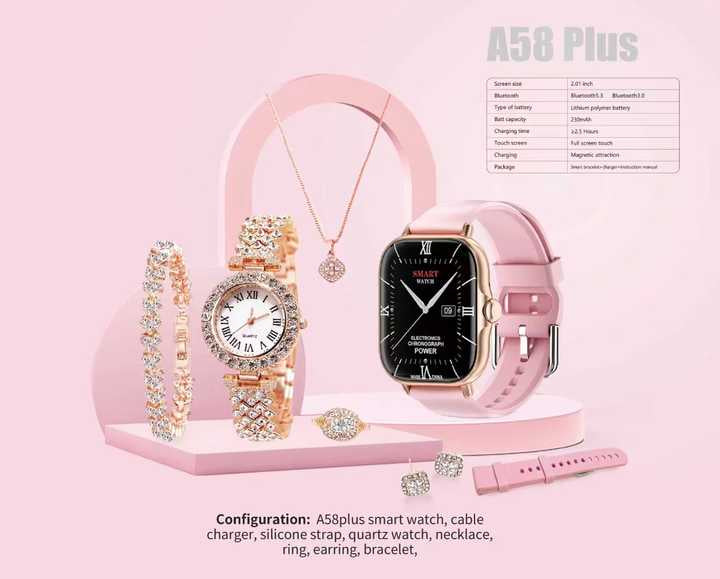 A5 Ladies Analog & Smart Watch With Jewelry Set.